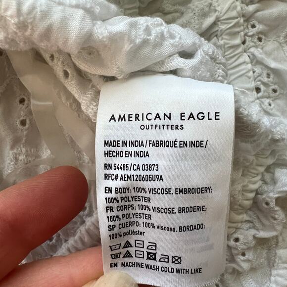 American Eagle Embroidered White Elastic Hem Crop Top Small - Picture 6 of 8